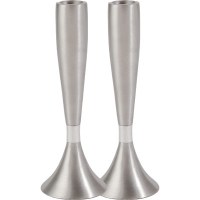 Yair Emanuel Anodized Aluminum Shabbat Candlesticks Large - Silver