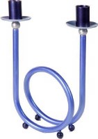 Yair Emanuel Anodized Aluminum Spiral Candlesticks Blue 10"