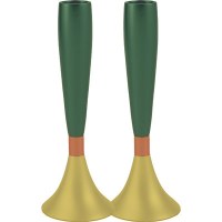 Yair Emanuel Anodized Aluminum Candlesticks Large Size Green and Gold
