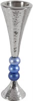Yair Emanuel Judaica Anodized Aluminum Beaded Stem Candlesticks Silver & Blue