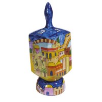 Yair Emanuel Painted Extra Large Dreidel With Stand - Jerusalem