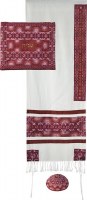 Yair Emanuel Embroidered Raw Silk Tallit - Magen David Rainbow Red