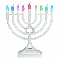 Plastic Menorah Multicolor Changing LED Lights Battery Or USB Operated White