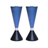 Yair Emanuel Anodized Aluminum Candlesticks Double Sided Blue 6.5"