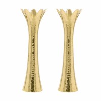 Yair Emanuel Aluminum Candlesticks Hammered Flower Design Large Size Gold 8"