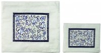 Yair Emanuel Embroidered Tallit & Tefillin Bag Set Blue on White