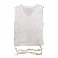 T-shirt Tzitzis Size 7 V-Neck Ashkenazi Meyuchad Strings White