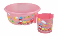 Childrens' Wash Cup Set Pink Plastic Designed with Multicolor Train
