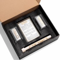 Lucite Havdallah Set In Storage Box Medium Size Hebrew Ashkenaz Gold