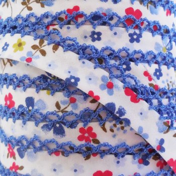 Crochet Bias Trim Blue Flower