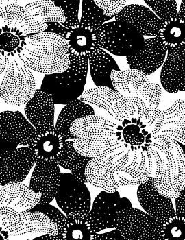 Inked Dotted Flowers Wht Blk