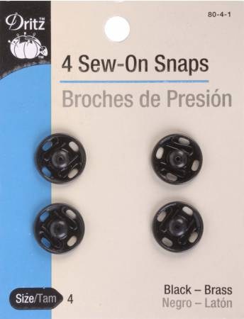 Dritz 10 Sew-On Snaps Black Size 2/0