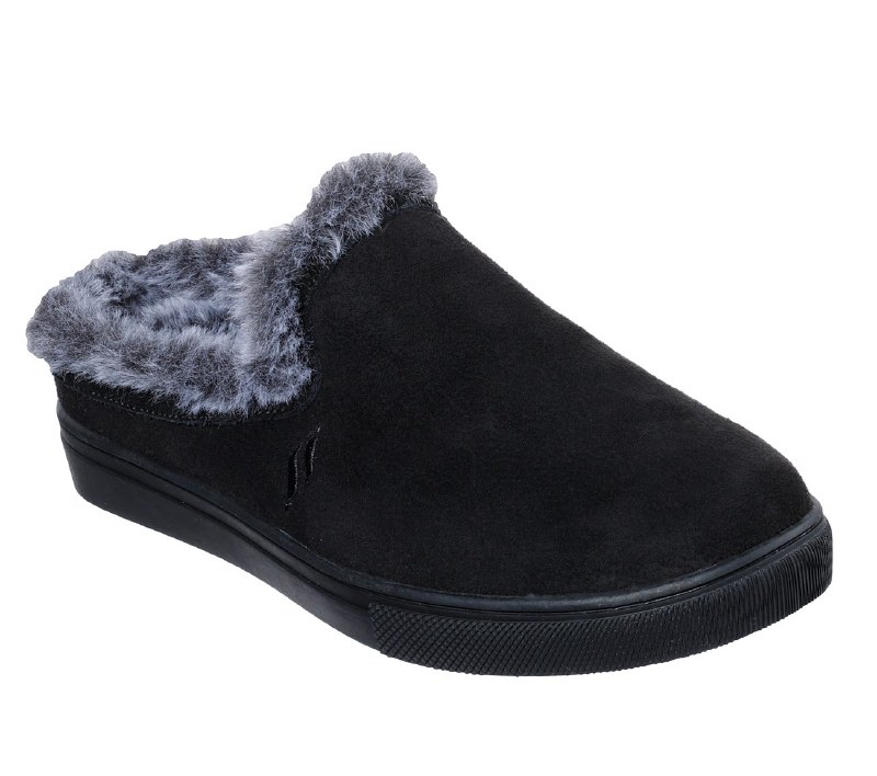 Skechers Warm Soul Black Fur Lined Slip 