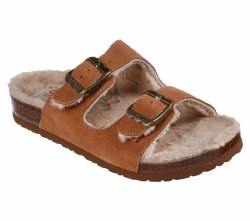 Skechers Granola Furry Seas Chestnut Two Strap Comfort Slide Sandal W/Fur Lining 06.0