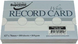 RECORD CARDS 5X3 WHITE RULED