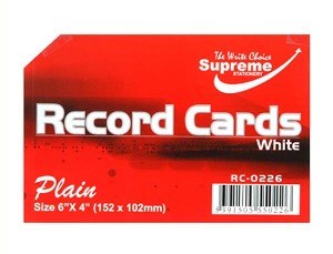 RECORD CARDS 6X4 WHITE PLAIN