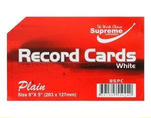 RECORD CARDS 8X5 WHITE PLAIN