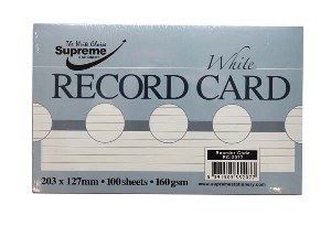 RECORD CARDS 8X5 WHITE RULED