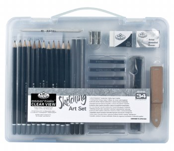 Royal & Langnickel Sketching Art Set Clear View Case 34pc