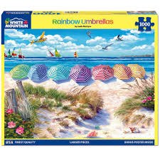 White Mountain 1000pc Rainbow Umbrellas At Beach