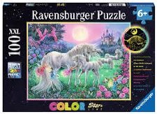 Ravensburger 100pc Xxl Glow Unicorns In The Moonlight