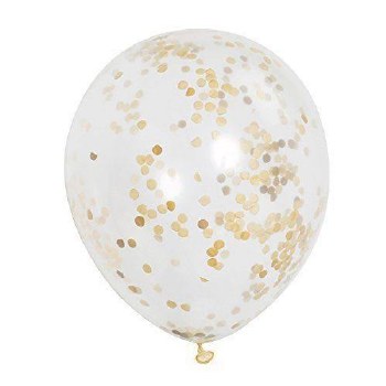 12&quot; Confetti Balloons, 6ct- Clear w/ Gold