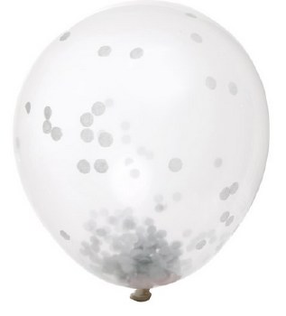 12&quot; Confetti Balloons, 6ct- Clear w/ Silver