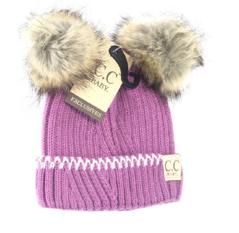 CC Baby Solid Knit Double Fur Pom Lavender/Ivory