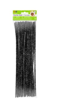 Chenille Stems 6mm, 12&quot; - 35pc - Glitter Black