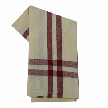 Two Striped Cream 20&quot;x28&quot; Tea Towel- Cranberry with Black