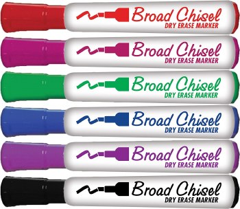 Broad Chisel Dry Erase Markers, 6pk