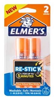  Elmer's Re-Stick School Glue Sticks, Clear, Washable