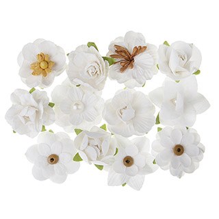 Floral Embellishments, 12ct- White Natural Assortment