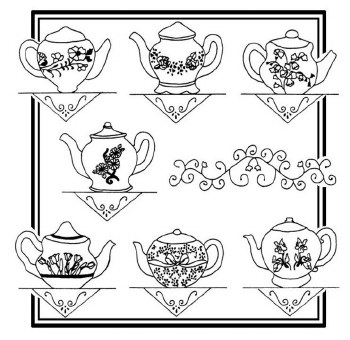 Aunt Martha's Iron On Transfers- Floral Teapots #3898