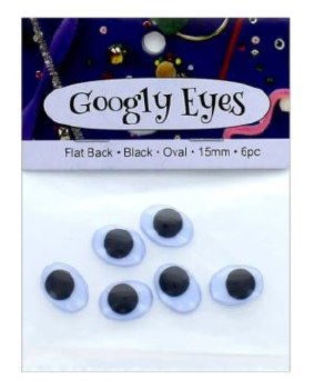 Googly Eyes 6 pc, 5/8&quot; Oval - Black