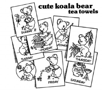 Aunt Martha's Iron On Transfers- Koala Bear Tea Towels #3829