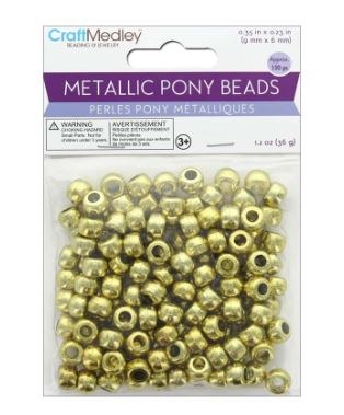 Multicraft Bead Pony 9mm x 6mm Barrel Metallic Gold