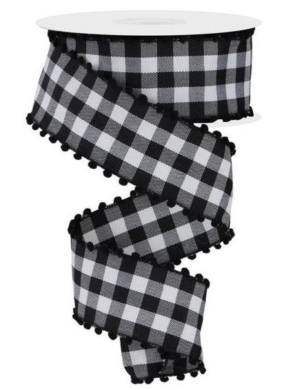 1.5 x 10yd Black + White Checkered Ribbon