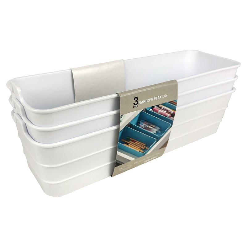 White Mini Flex Narrow Storage Bin, 3-Pack