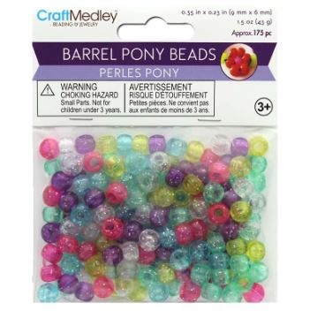 Acrylic Pony Beads: Acrylic Barrel, Heart or Flower Pony Bead Supplies