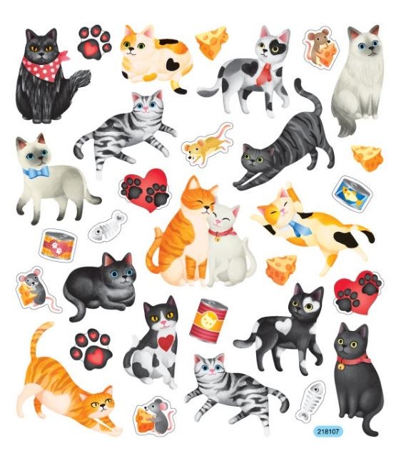 Multicolored Stickers - Cats & Hearts - Crafts Direct