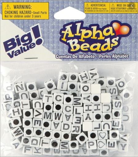Pack of 160 White/Black Darice 6 mm Alphabet Beads 