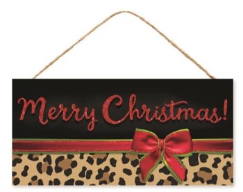 Leopard Print Merry Christmas Sign, 12.5&quot;x6&quot;
