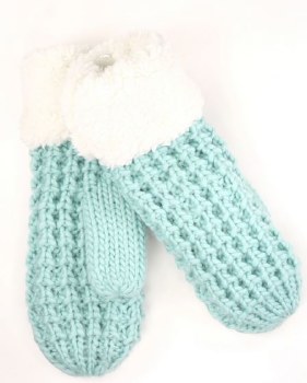 CC Mittens, Chunky Knit &amp; Fuzzy Lined- Mint