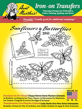 Aunt Martha's Iron On Transfers- Sunflowers &amp; Butterflies #3941