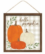 Watercolor Hello Pumkin Sign, 10" Square