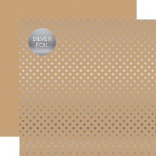 Foil Polka Dot 12x12 Paper- Tan with Silver Dots