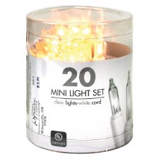 20ct Mini Light Set- Clear w/ White Cord