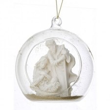 Resin Holy Family in Glass Ornament, 4"