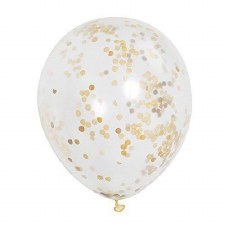 12" Confetti Balloons, 6ct- Clear w/ Gold
